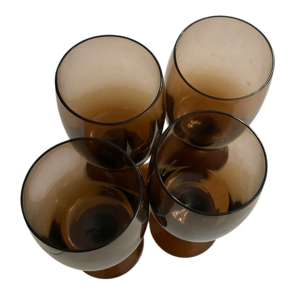 1960s Gorham Reizart Accent Brown Crystal Wine Glasses Set of 4 MCM 5.25